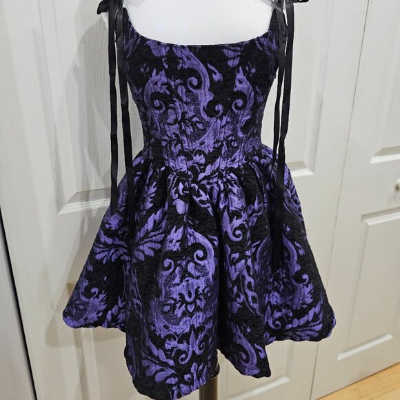 ~SOLD~ Dolls Kill Goth Widow Sultry Sins Black Purple Brocade Corset Dress XS - Picture 5 of 12